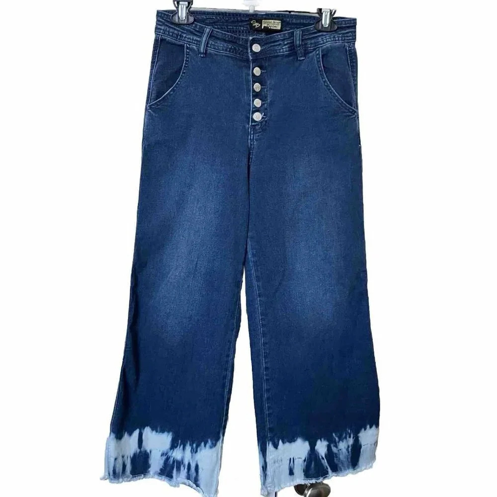 Suzanne Betro‎  Cropped Wide Leg Bleach Tie Dye Jeans Womens 10